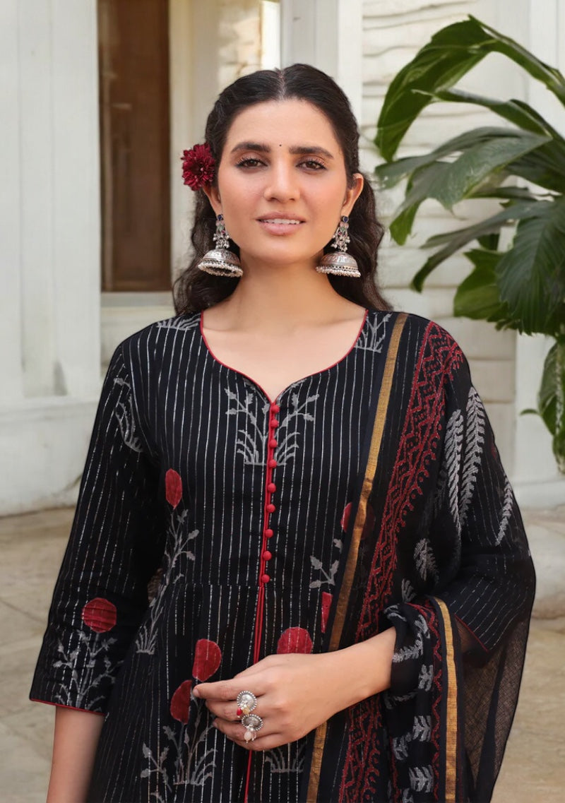 Ebony Bloom hand block Kurta Sharara Set