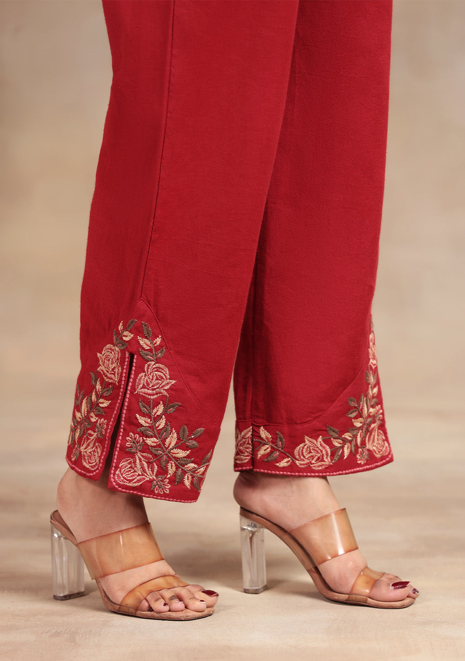 Crimson Rose Embroidered Suit Set
