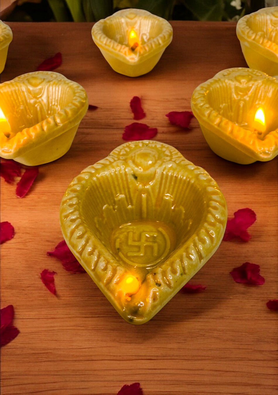 Yellow Swastic Diya Set of 6