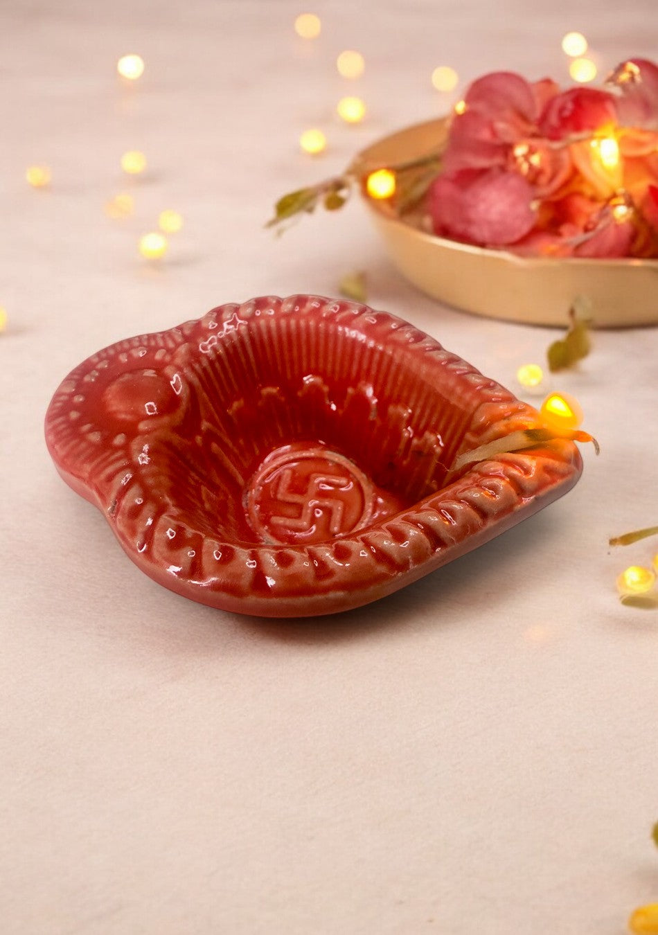 Red Swastic Diya Set of 6