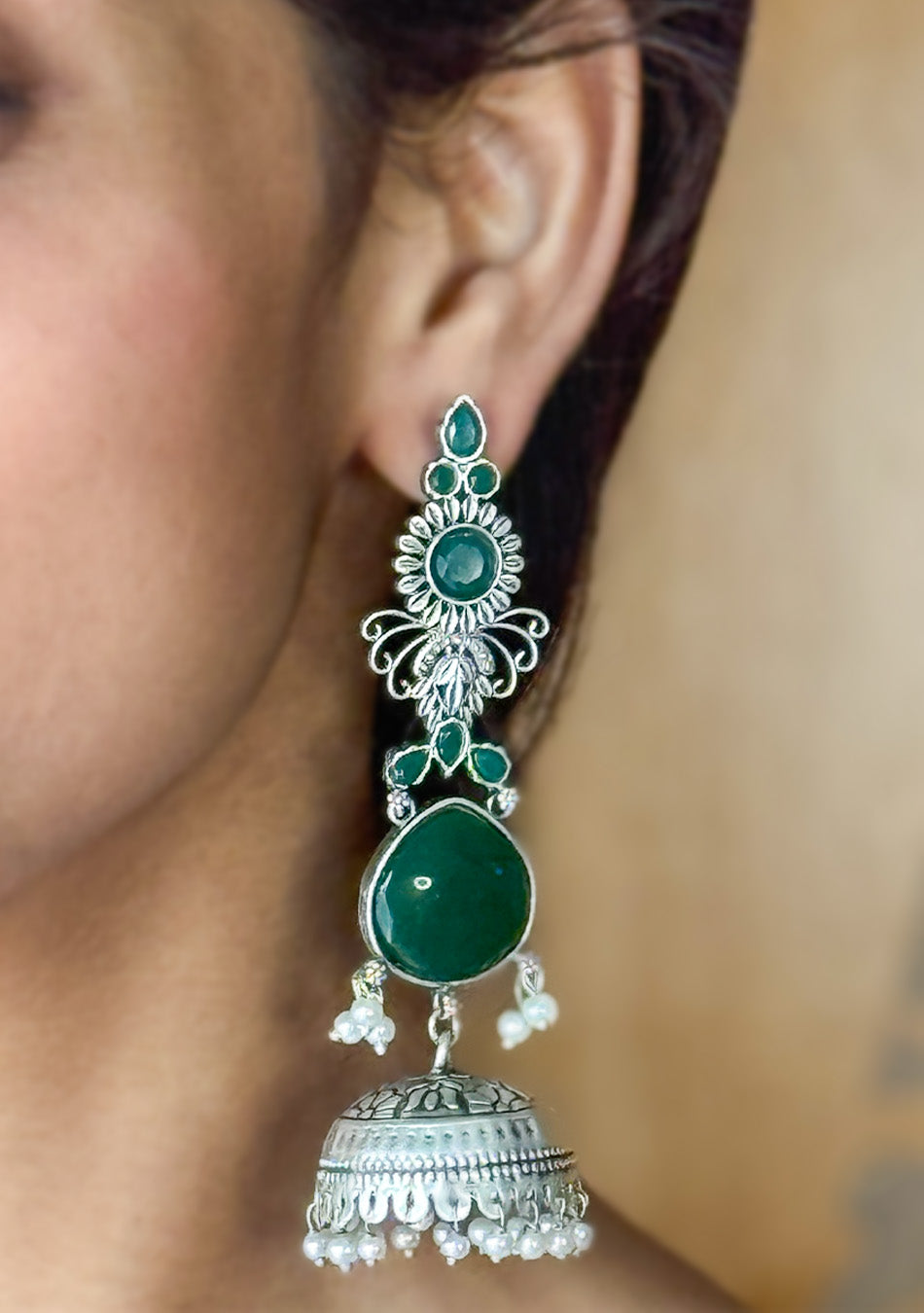 Emerald Drape Jhumkas