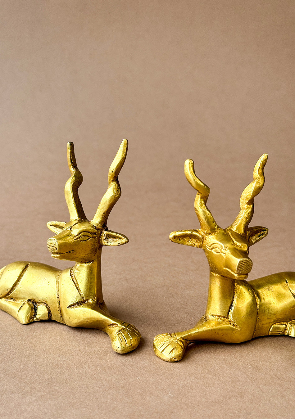 Antique Brass Resting Deer Pair