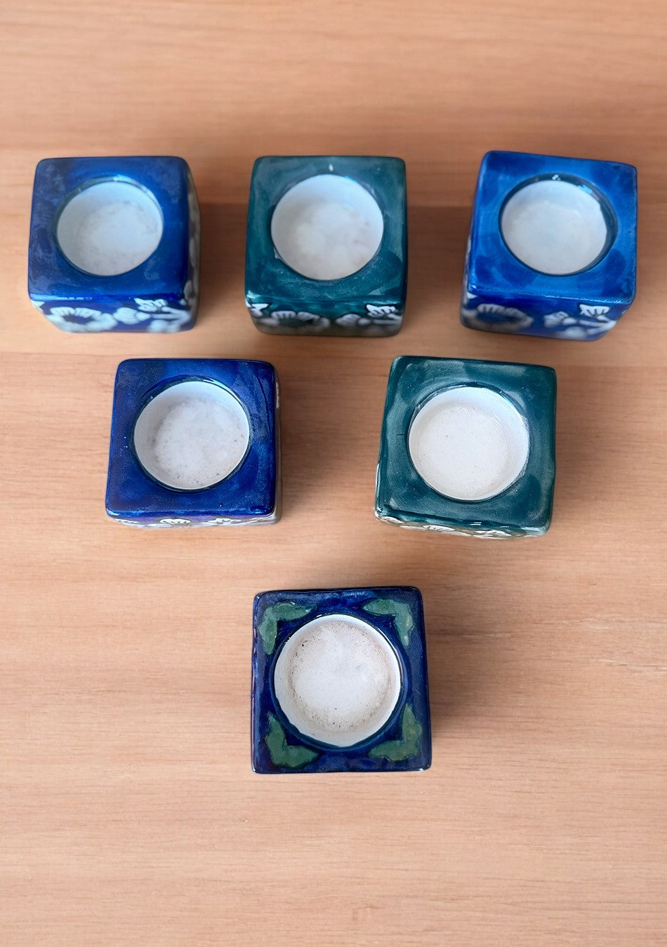 Blue/Green Handcrafter Floral Diya - Set of 6