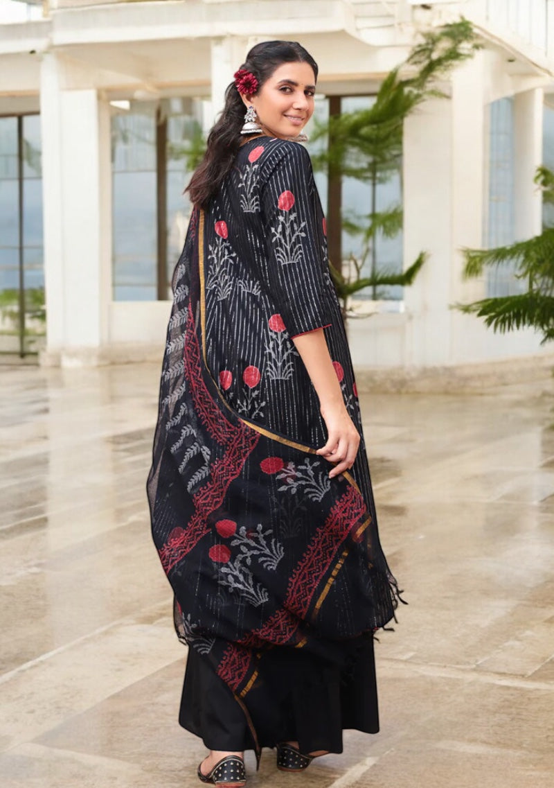 Ebony Bloom hand block Kurta Sharara Set