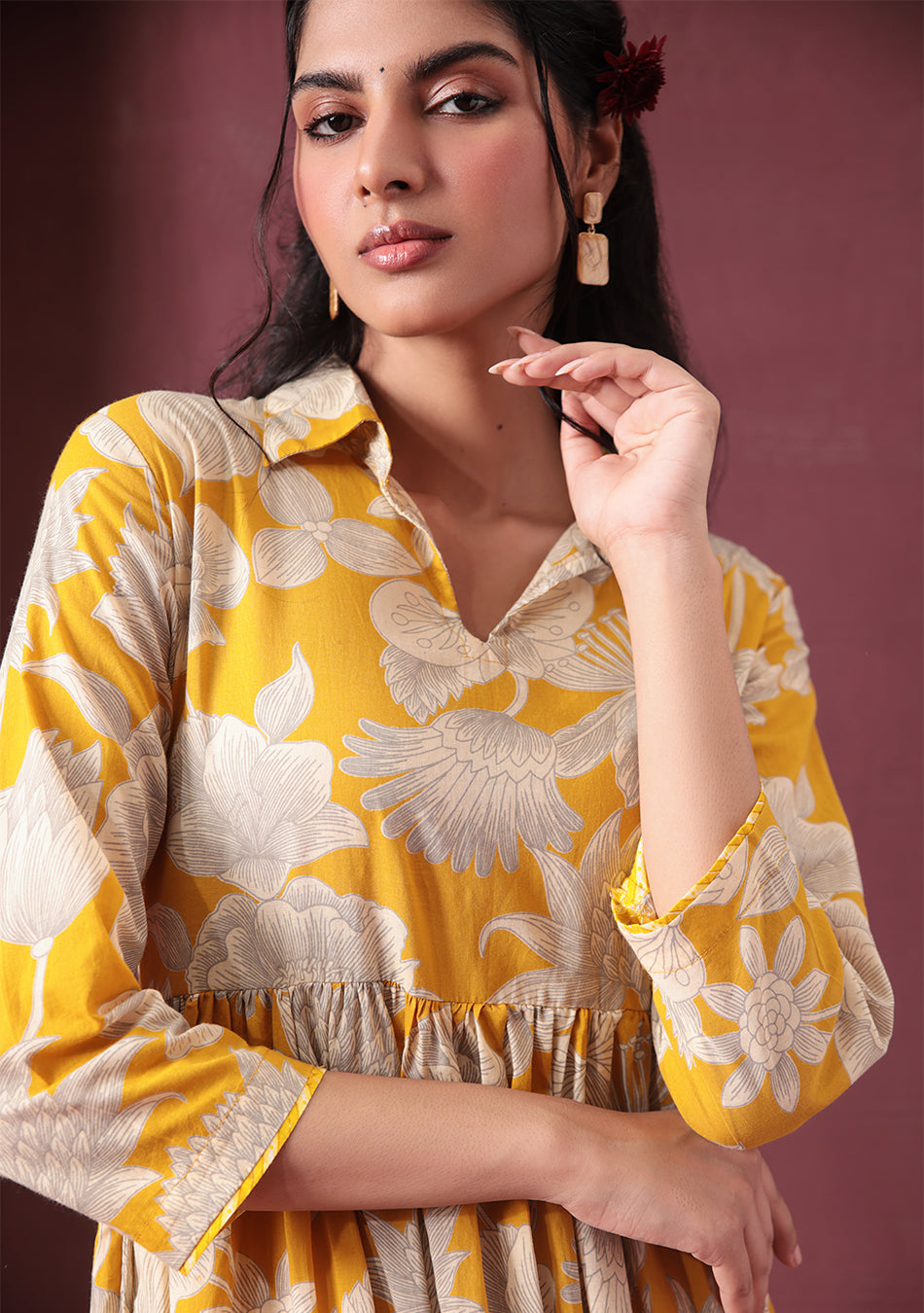 Yellow Botanical Tiered Dress