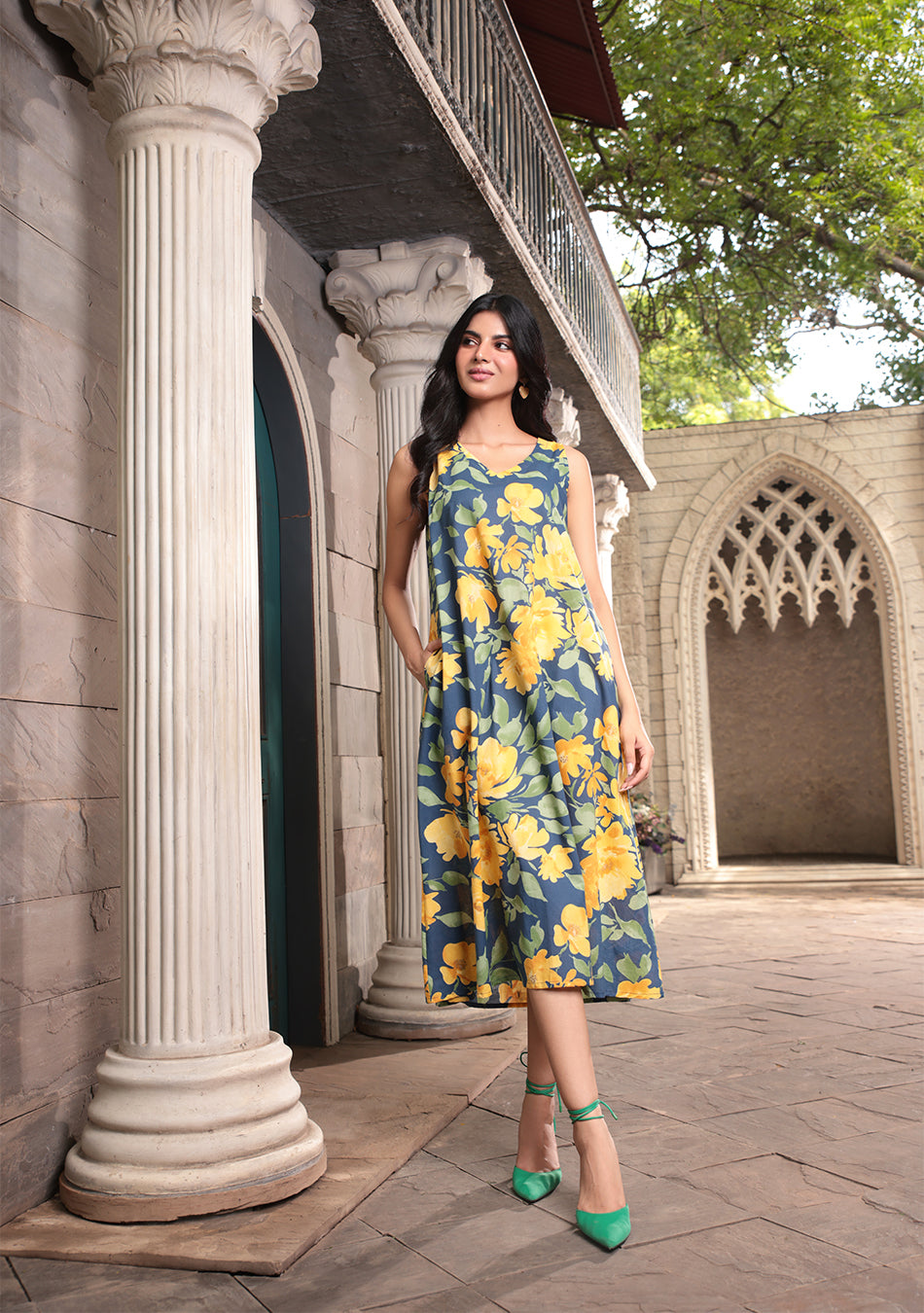 Tropical sky floral dress
