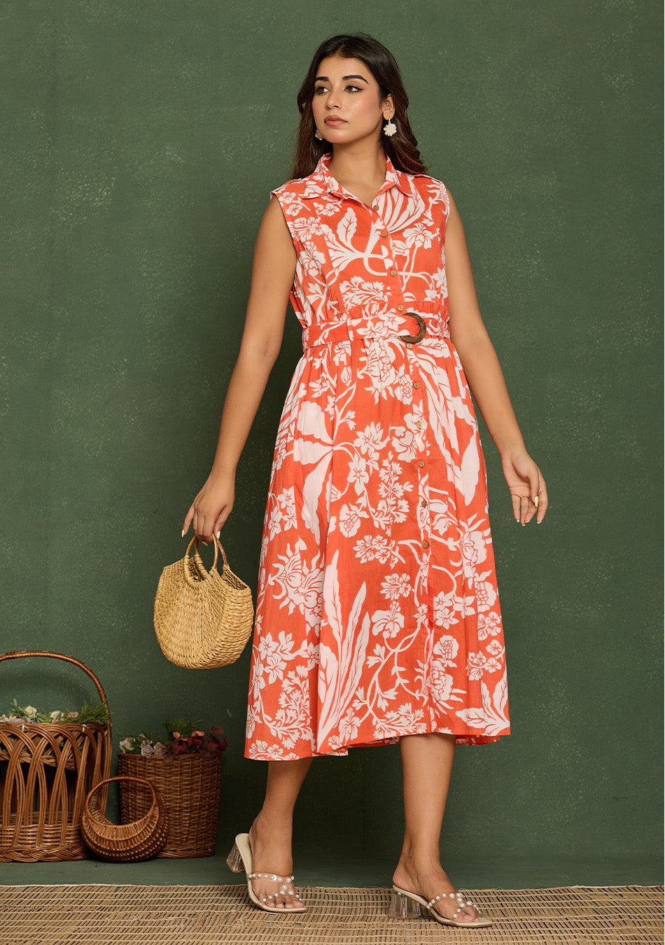 Tangerine Floral Aura Dress