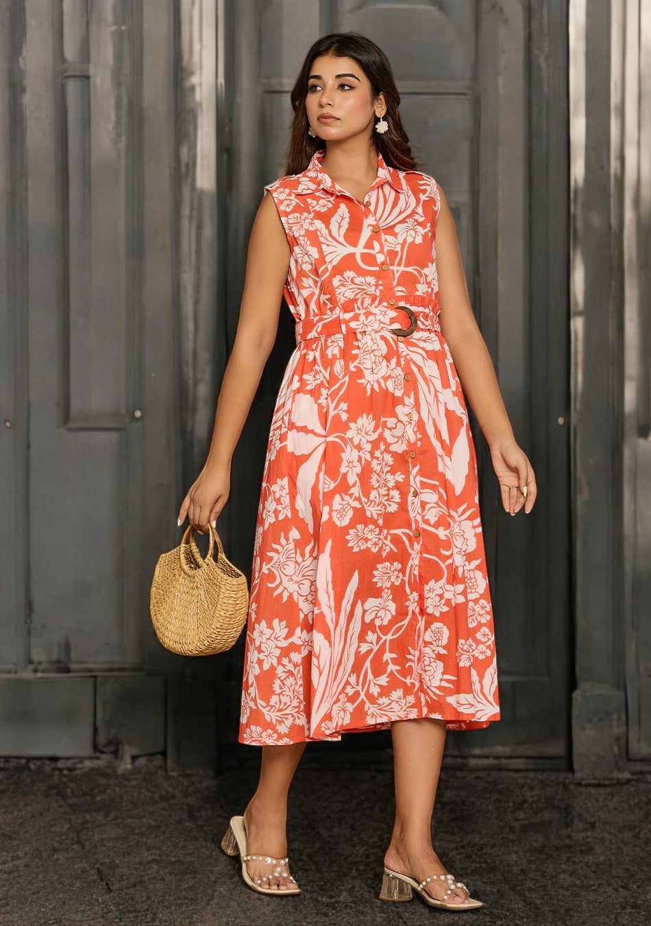 Tangerine Floral Aura Dress