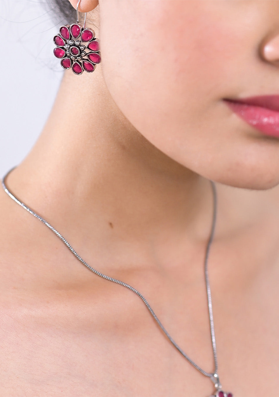 Ruby Blossom Pendant Set