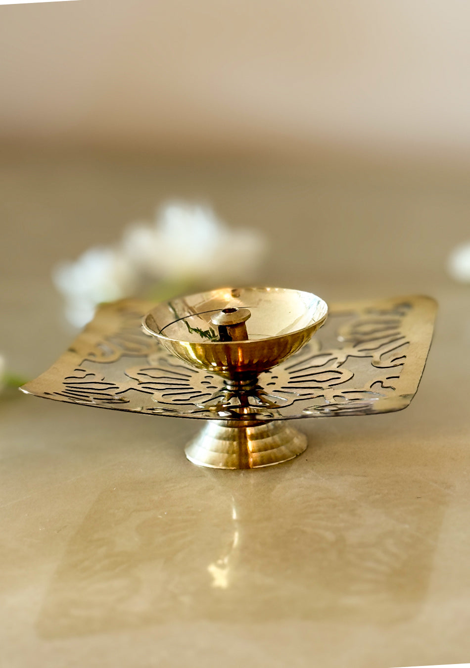 Square Shaped Brass Diya
