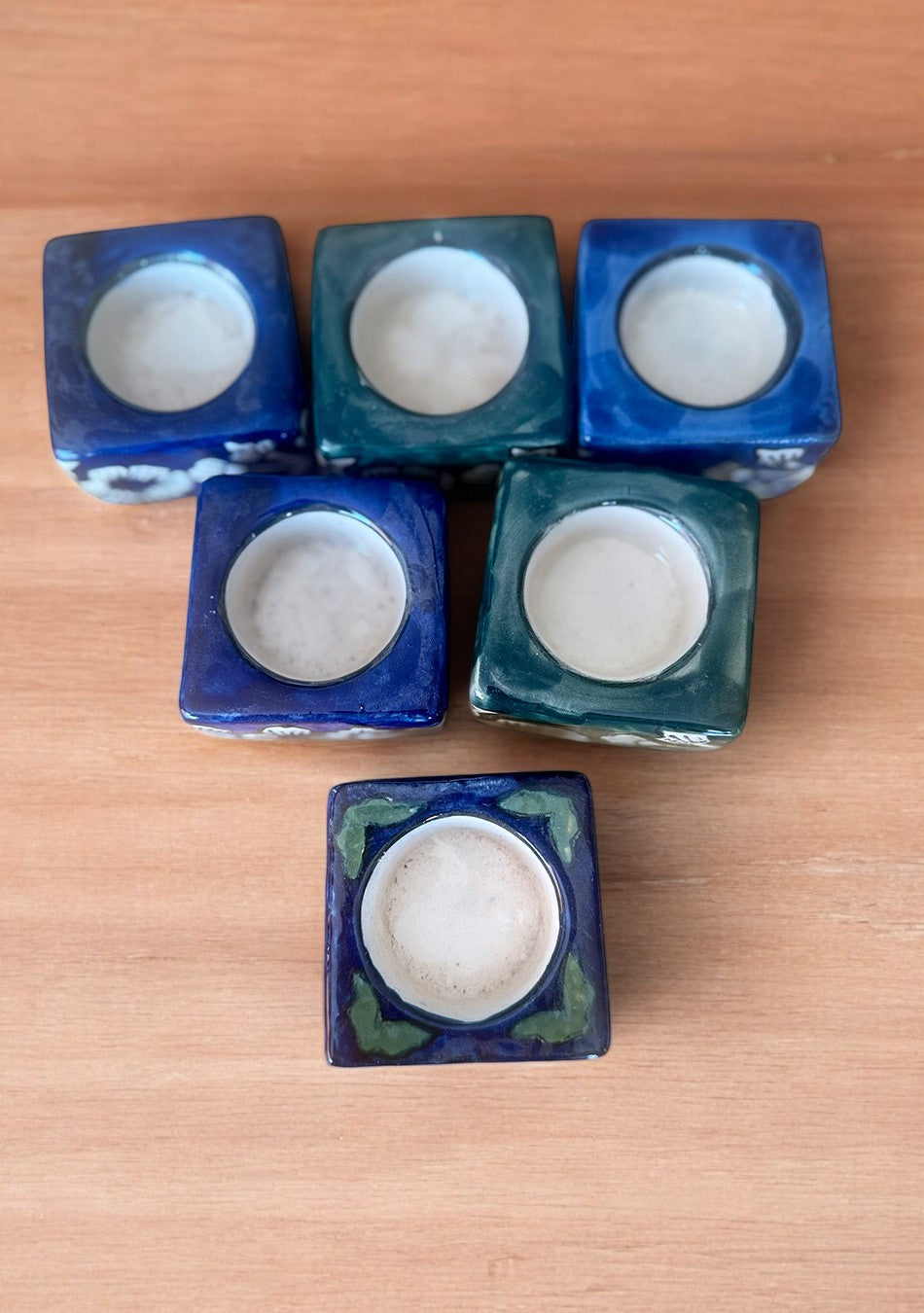 Blue/Green Handcrafter Floral Diya - Set of 6