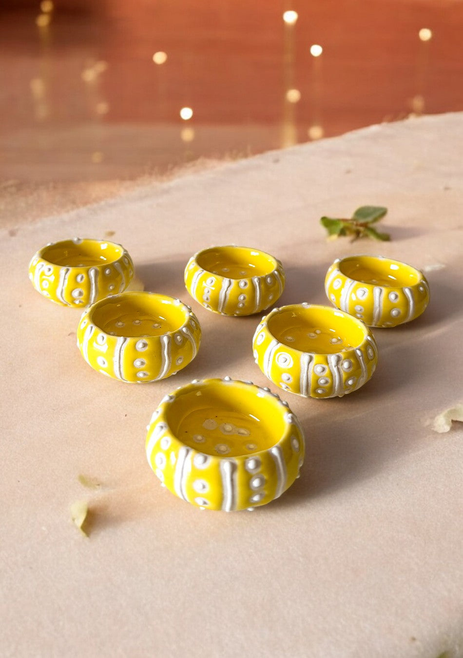 Handcrafted Yellow painted Diya