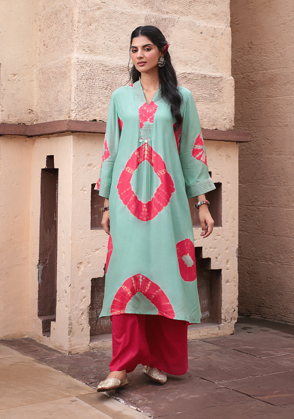 Mint Red Tie-Dye Modal kura Set