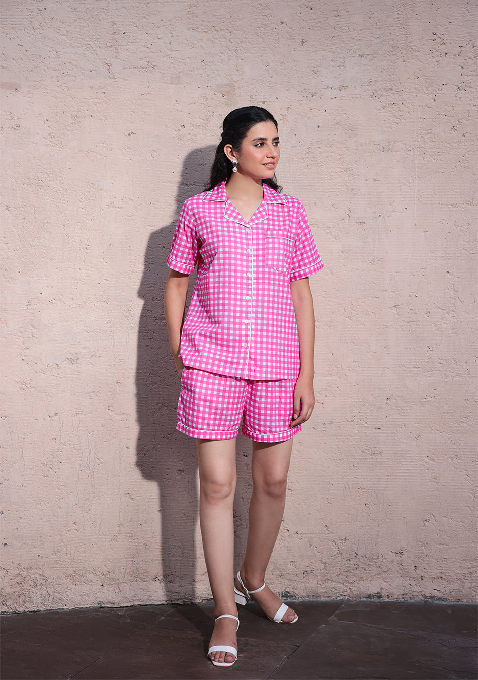Rosy Grid Night Suit