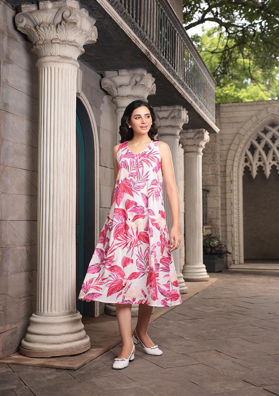 Rosy Leaf Long Dress