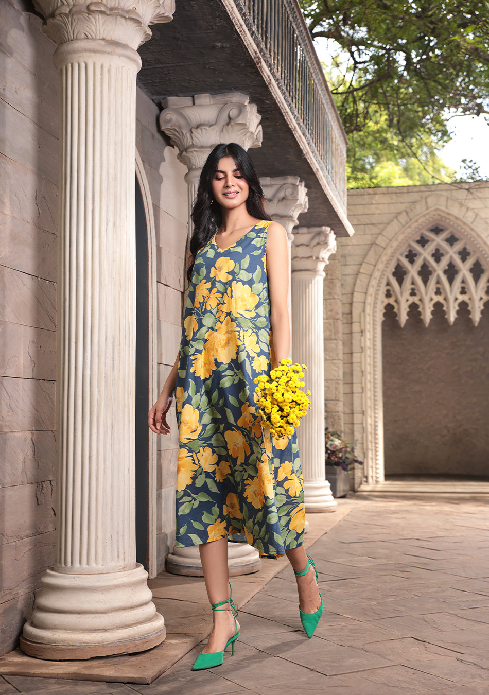 Tropical sky floral dress