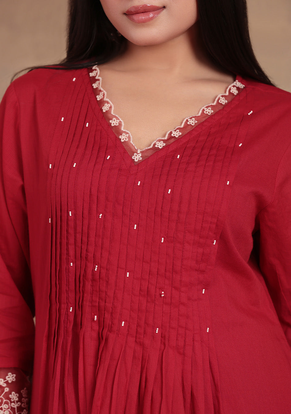 Crimson Elegance Embroidered Suit Set