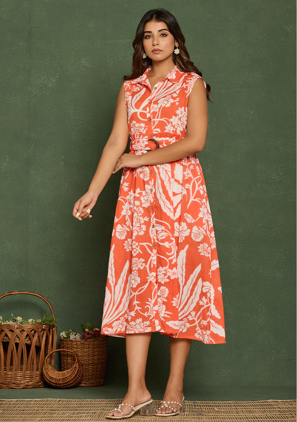 Tangerine Floral Aura Dress