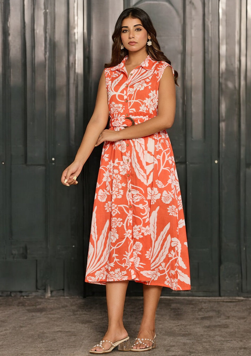 Tangerine Floral Aura Dress
