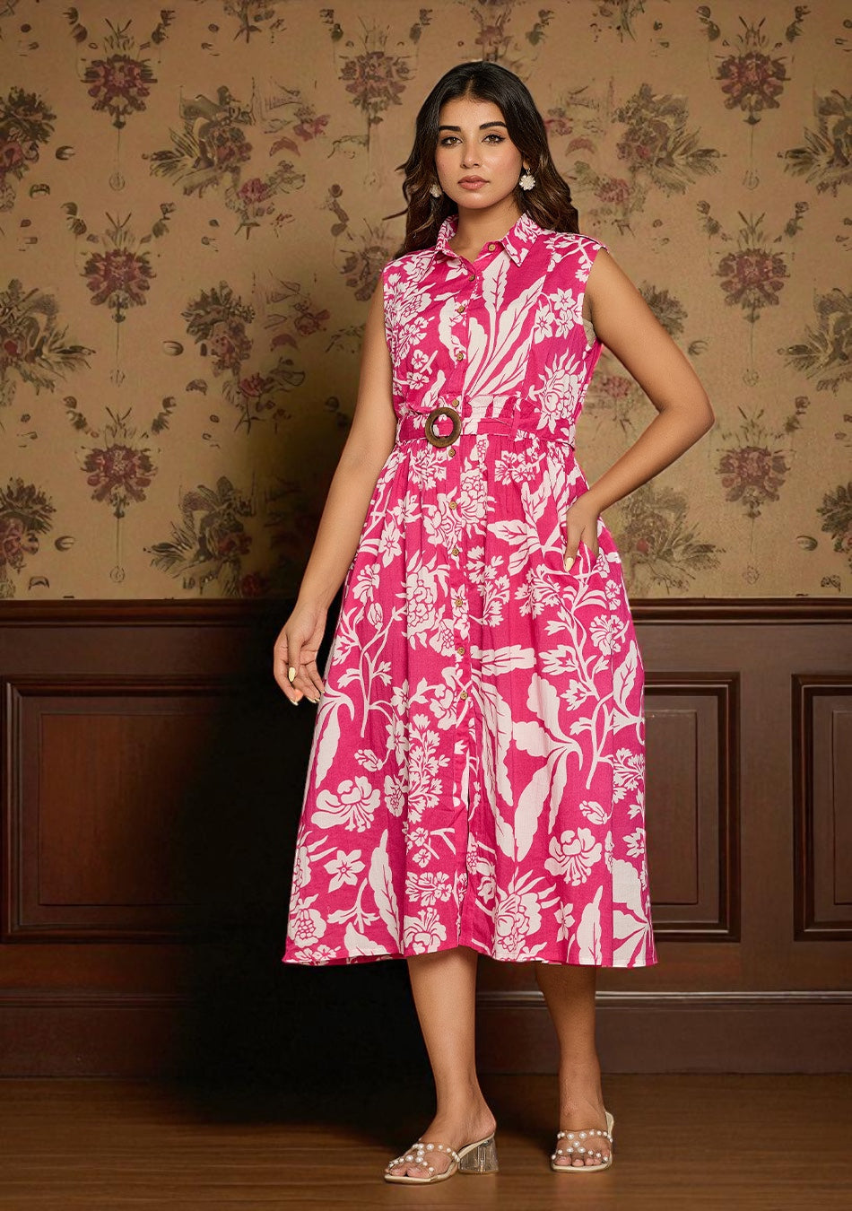 Dark Pink Floral Aura Dress