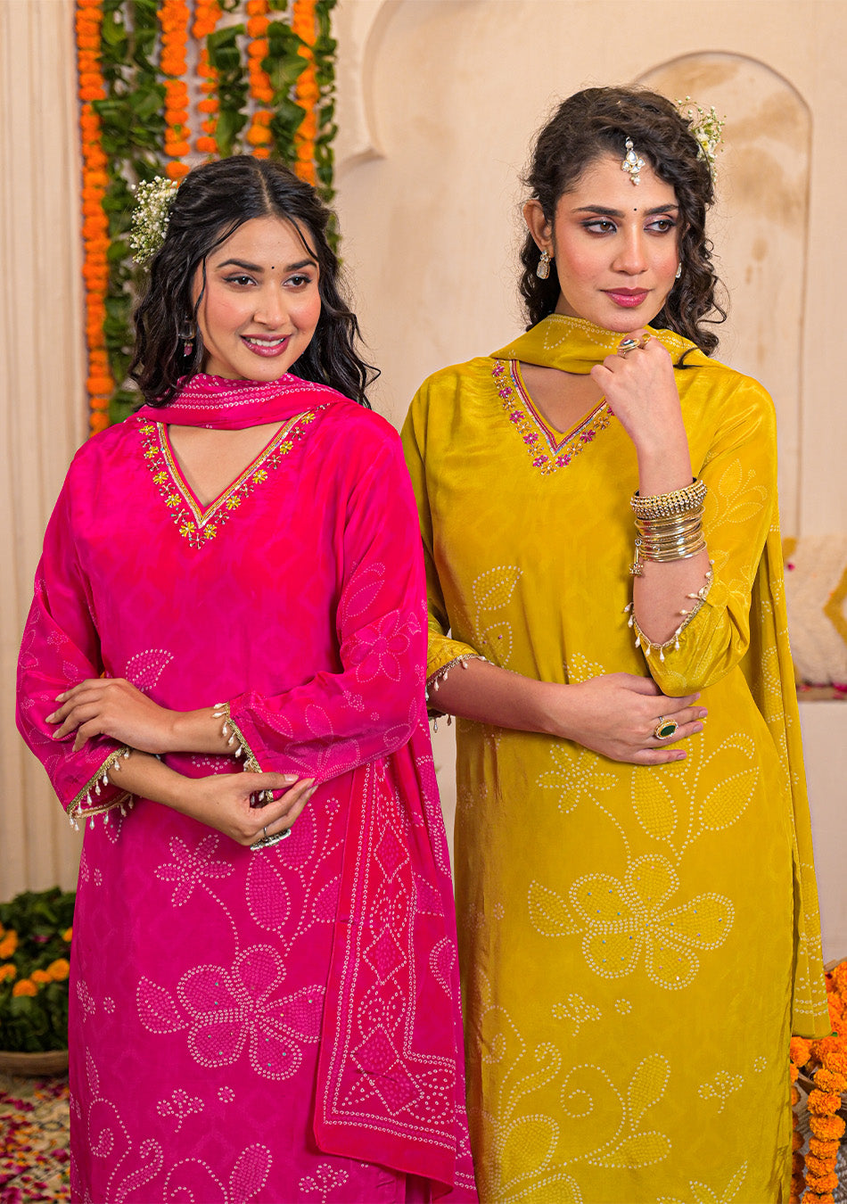Fuchsia Bloom Crepe Suit Set