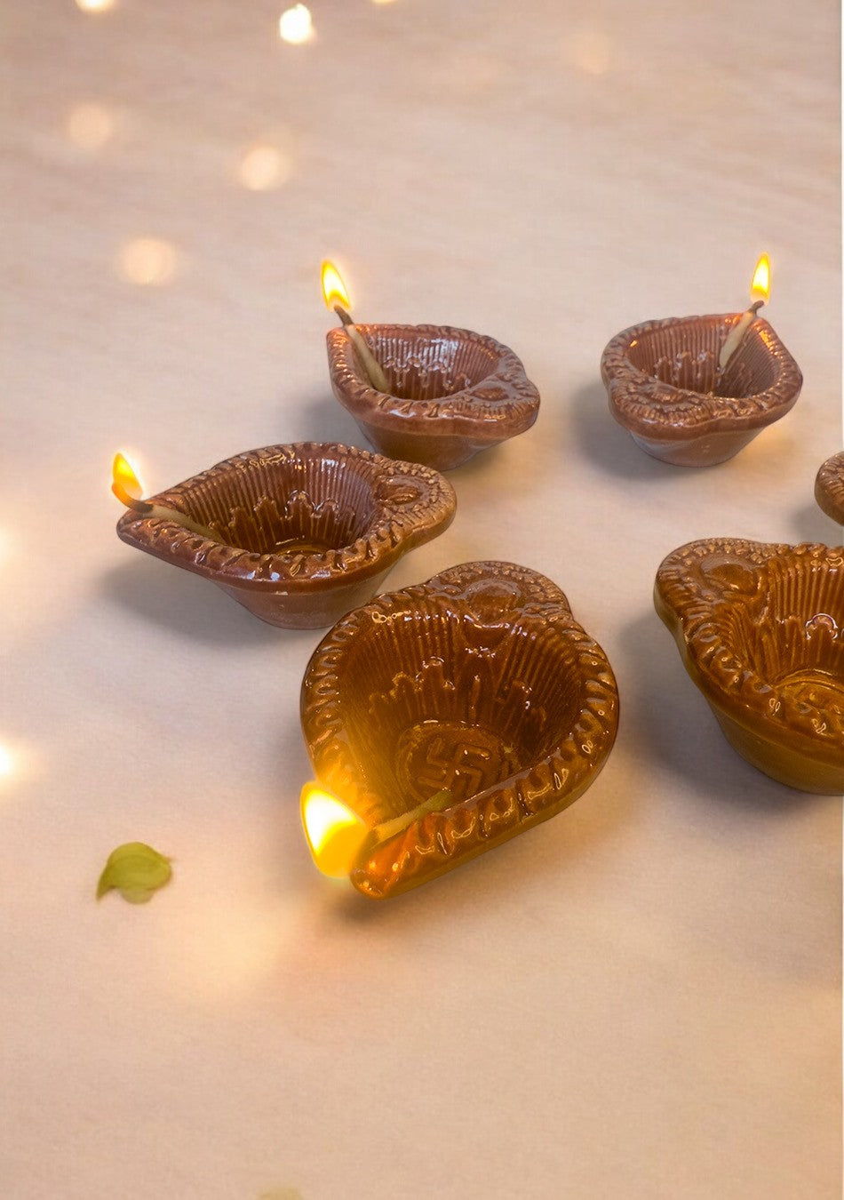 Brown Swastic Diya Set of 6