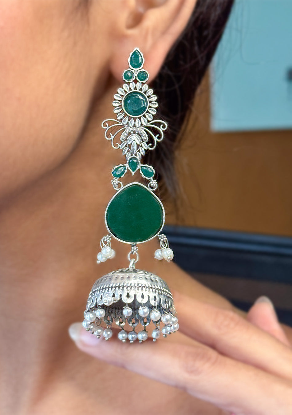 Emerald Drape Jhumkas