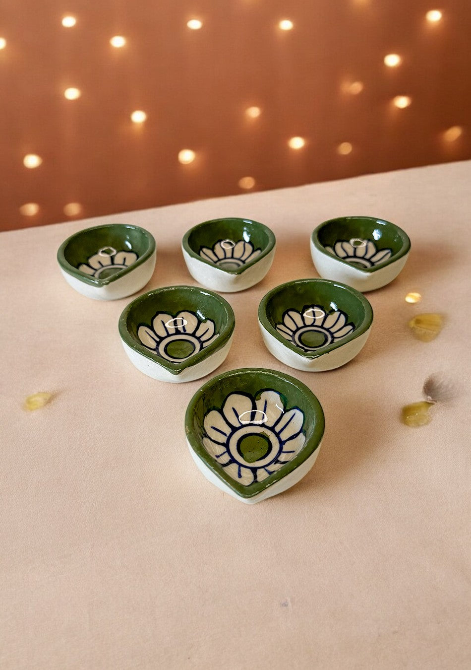 Green and white Flower Diya