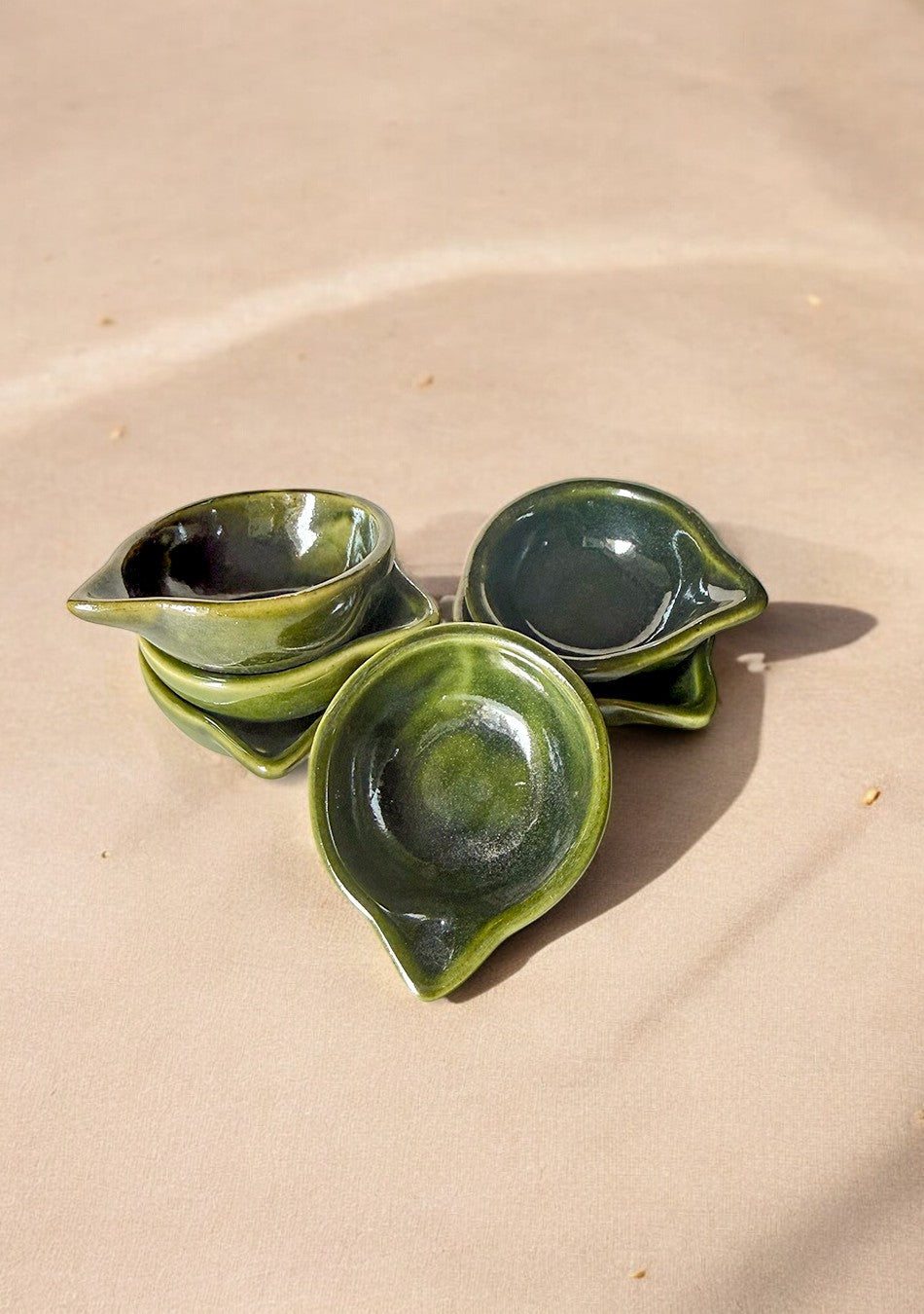 Sage Bloom Glazed Diya set of 6