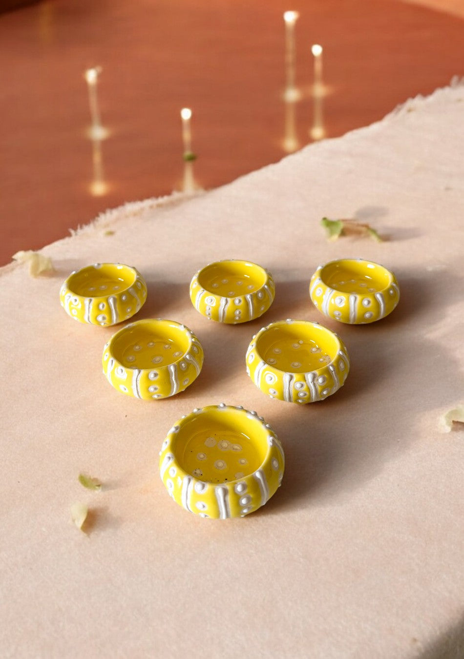 Handcrafted Yellow painted Diya