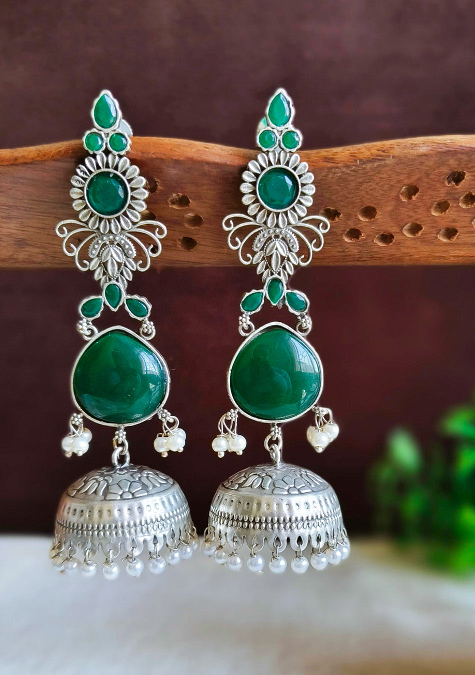Emerald Drape Jhumkas