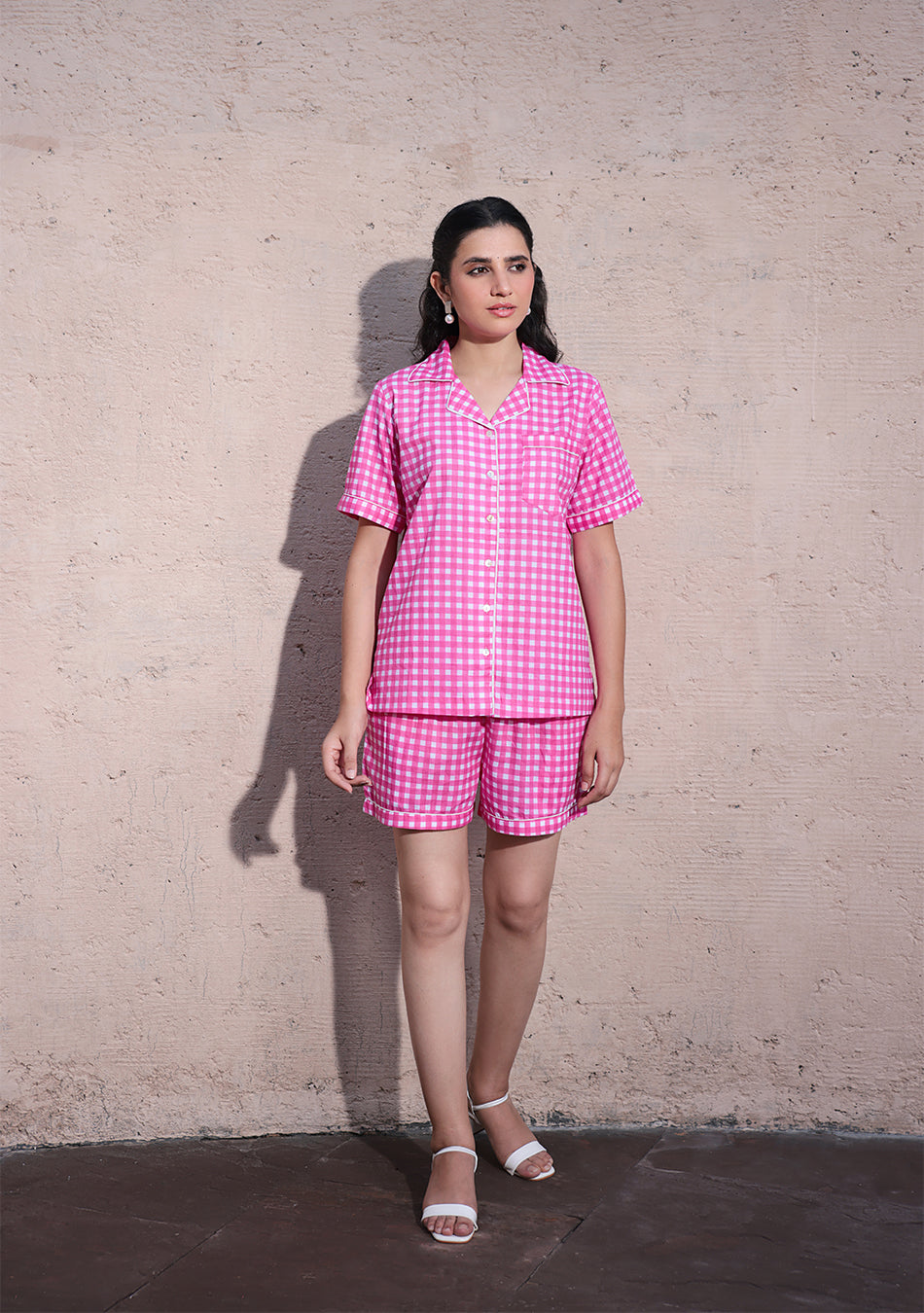 Rosy Grid Night Suit