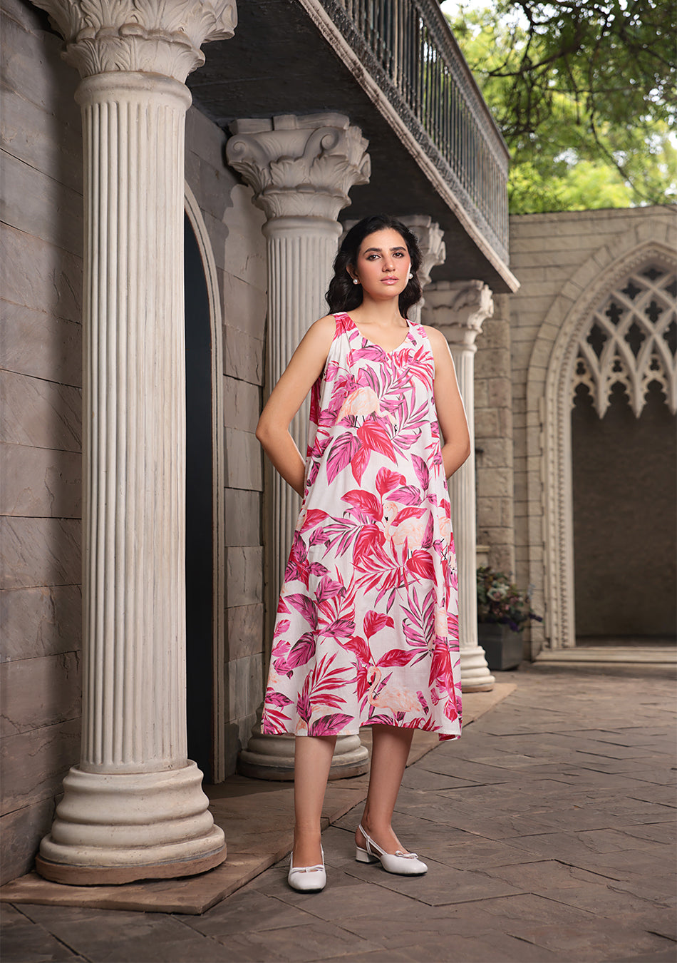 Rosy Leaf Long Dress