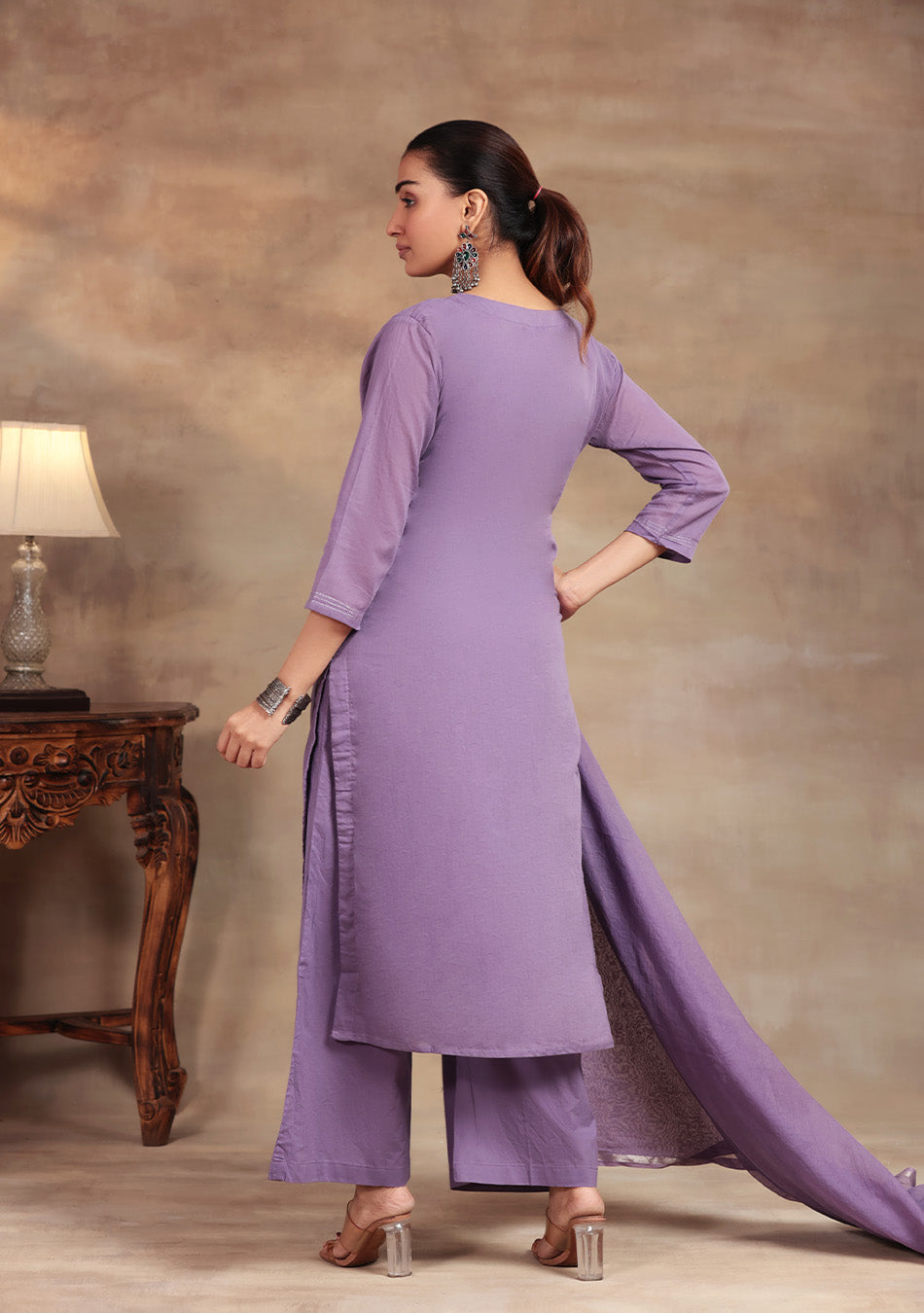 Lavender elegance Embroidered Suit Set