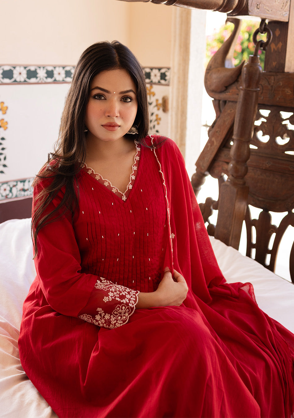 Crimson Elegance Embroidered Suit Set