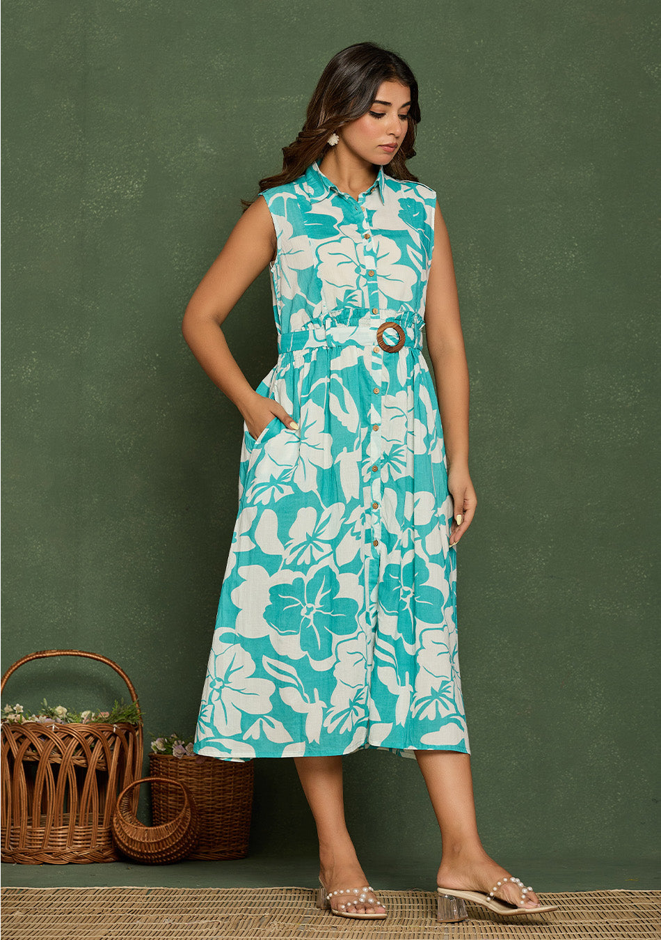 Aqua Floral Aura Dress
