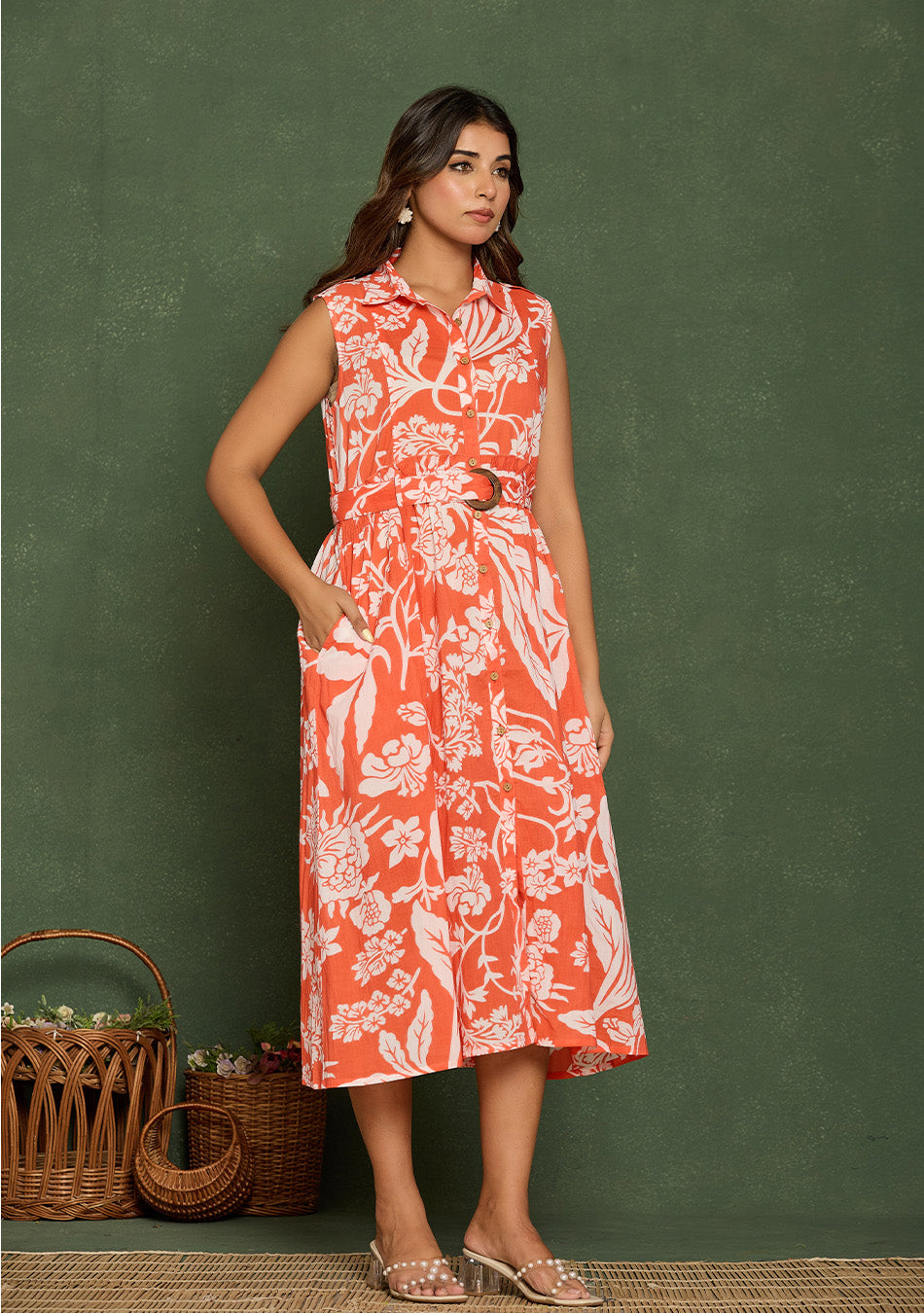 Tangerine Floral Aura Dress