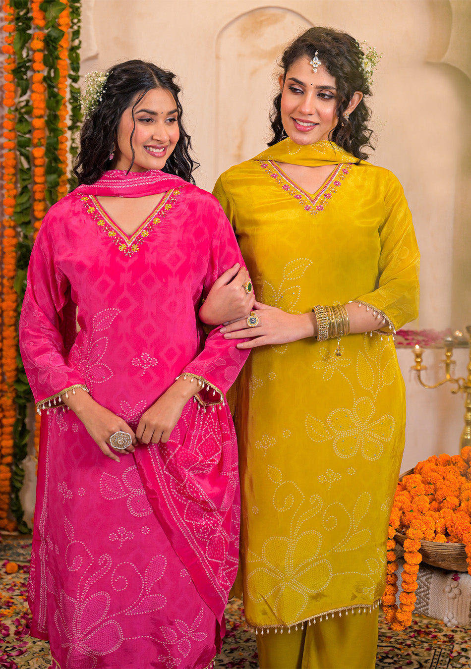 Fuchsia Bloom Crepe Suit Set