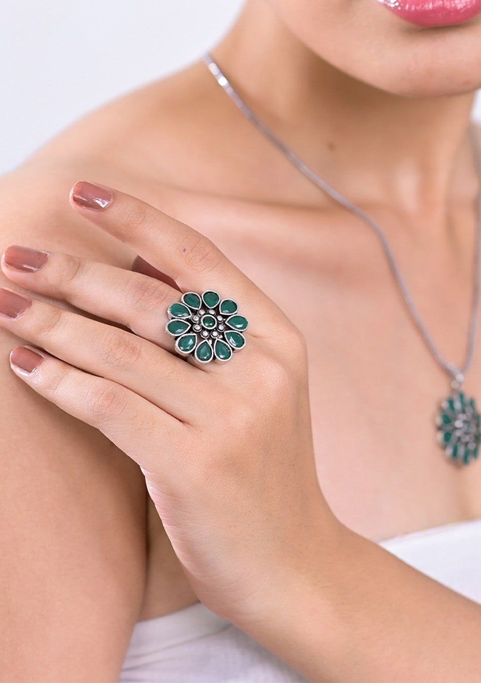 Emerald Blossom Pendant Set