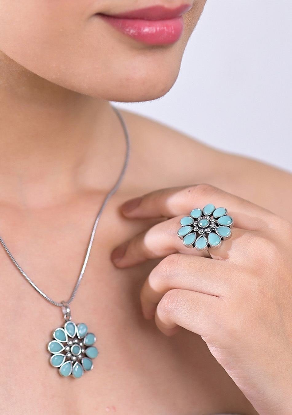 Teal Bloom Pendant Set