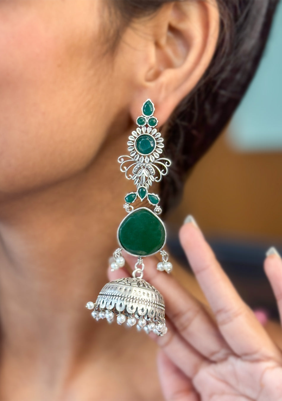 Emerald Drape Jhumkas