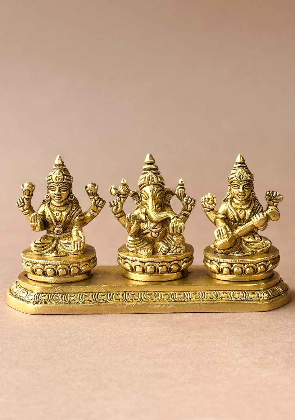 Antique Brass Lakshmi Ganesha Saraswati Set