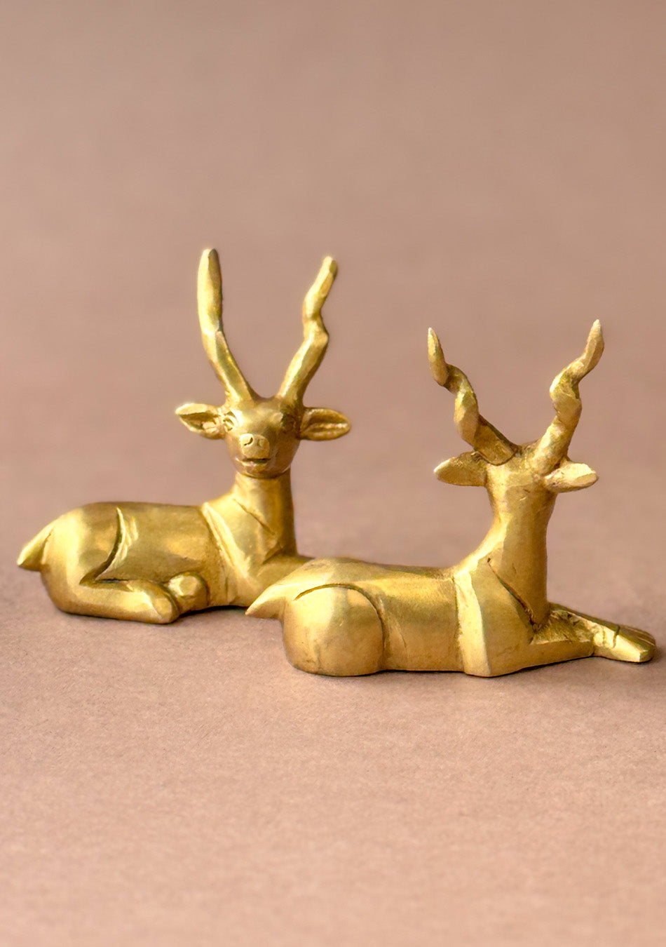 Antique Brass Resting Deer Pair