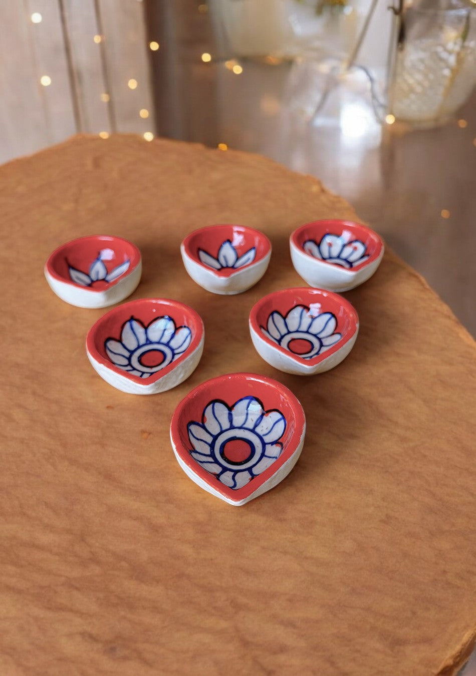 Orange Floral Diyas Set of 6