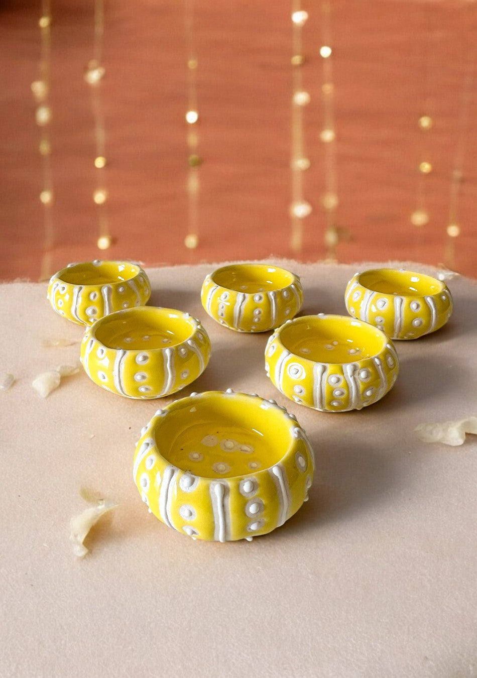 Handcrafted Yellow painted Diya