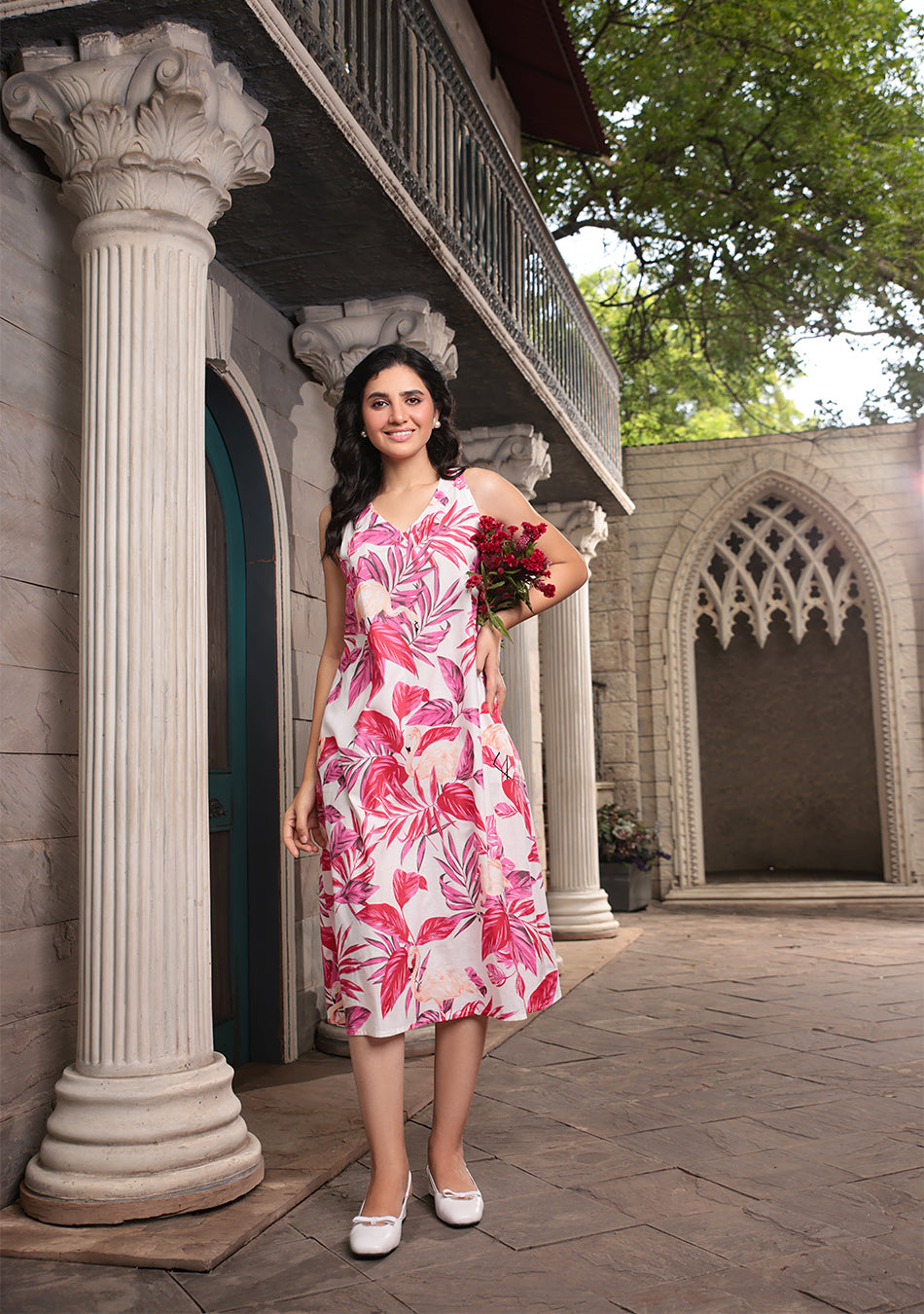 Rosy Leaf Long Dress