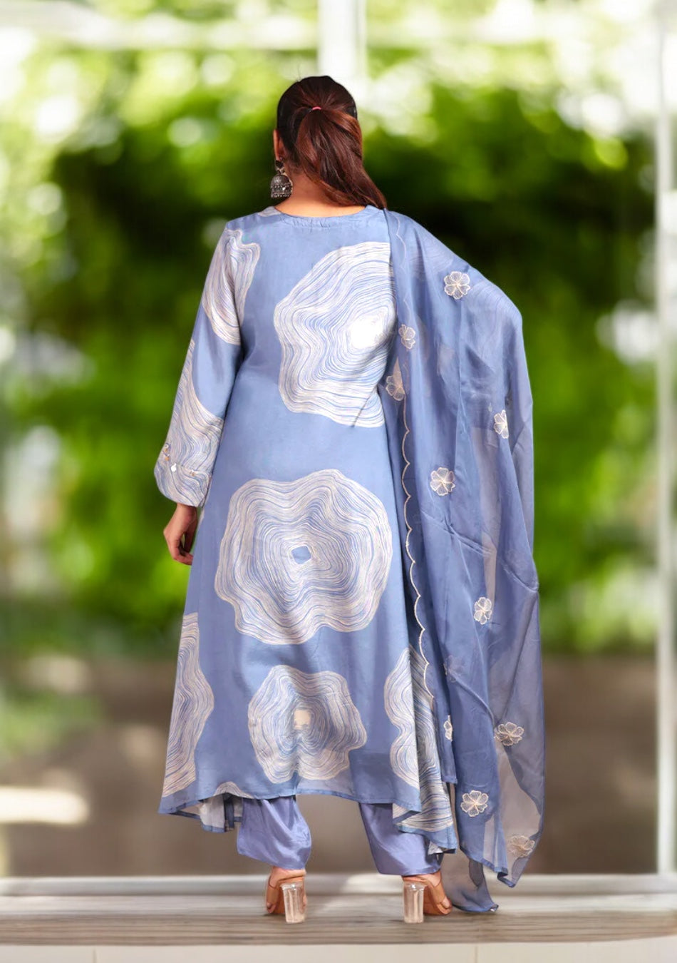 Dusty Blue Abstract print Suit Set