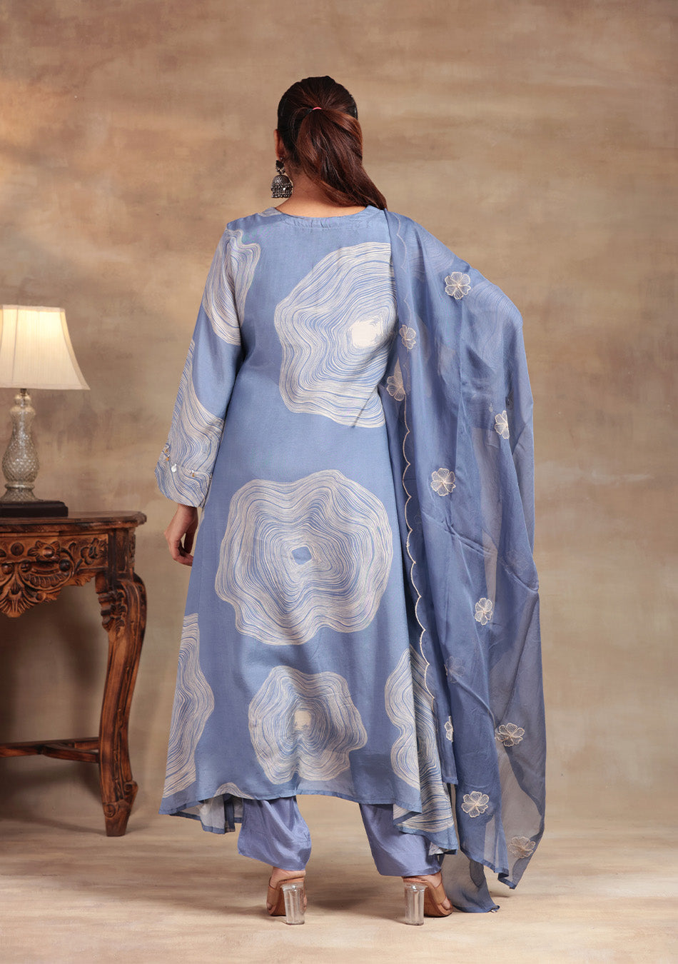 Dusty Blue Abstract print Suit Set