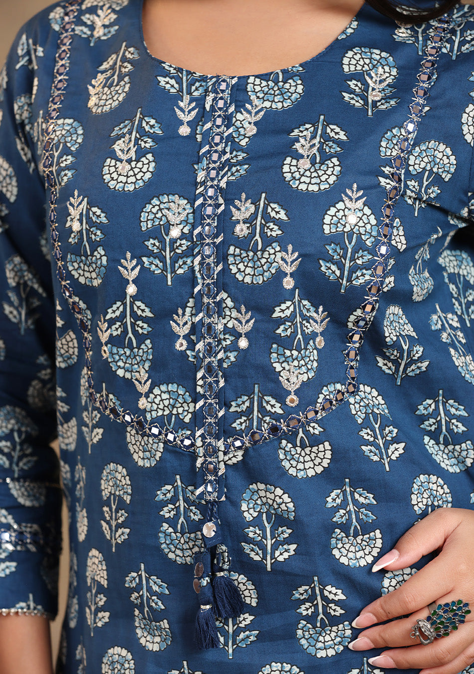 Indigo Floral Motif kurta Set