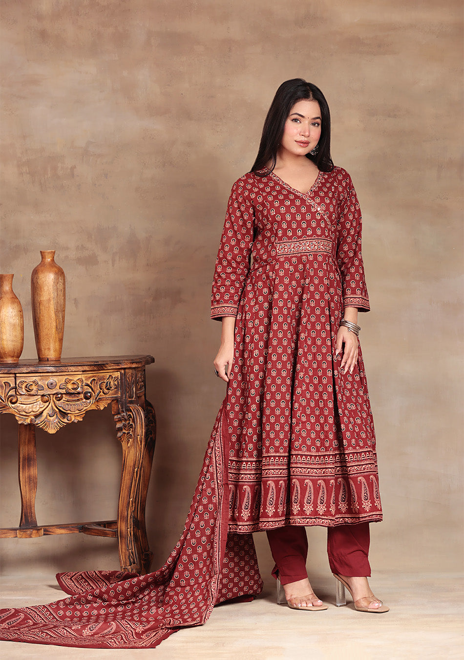 Aravalii Crimson Bloom Heritage Anarkali Set